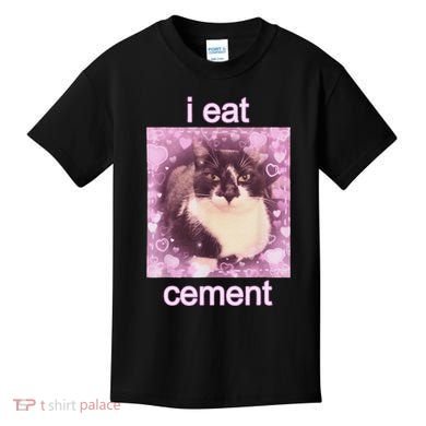 I Eat Cement Cursed Cat Funny Oddly Specific Dank Meme Kids T-Shirt