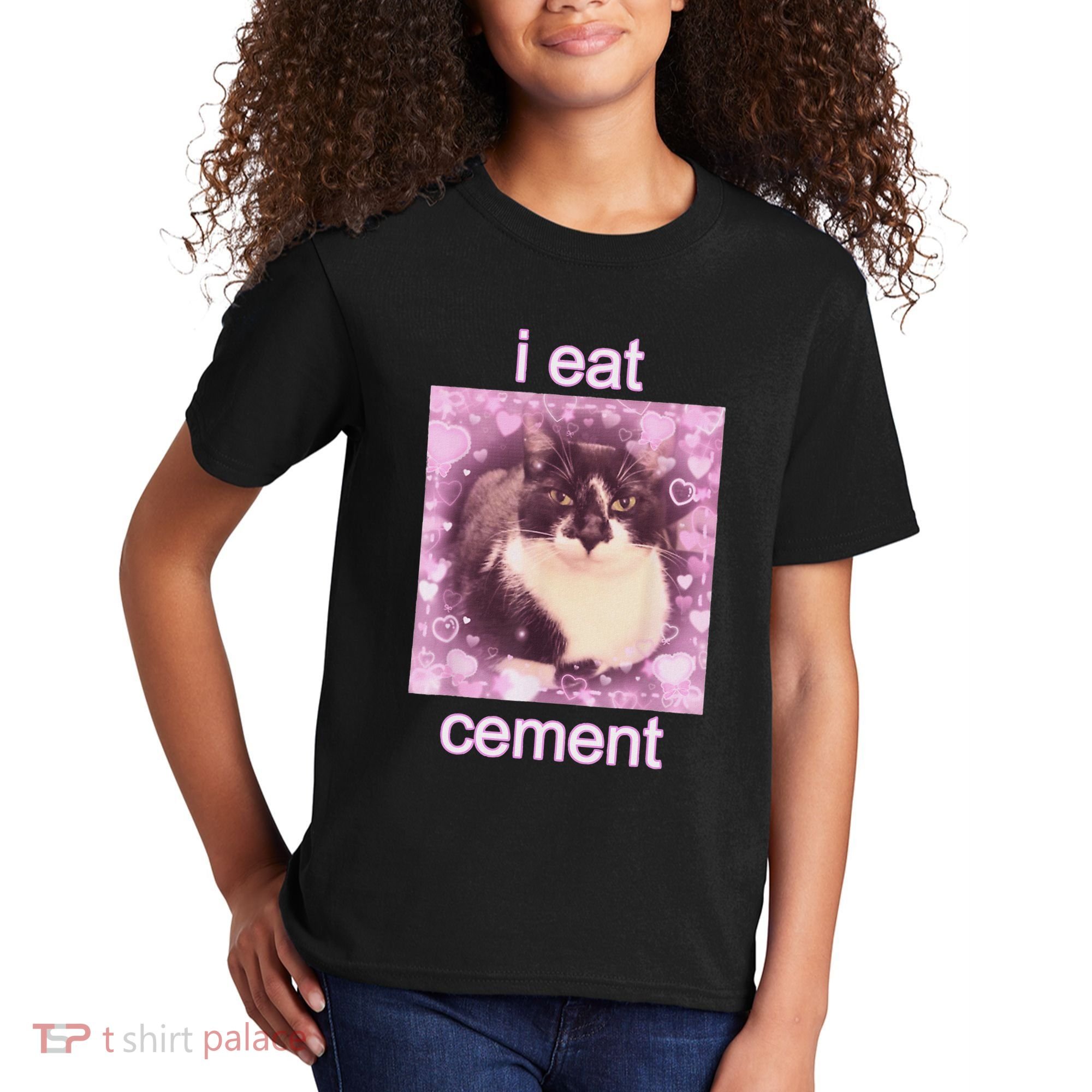 I Eat Cement Cursed Cat Funny Oddly Specific Dank Meme Kids T-Shirt