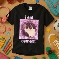 I Eat Cement Cursed Cat Funny Oddly Specific Dank Meme Kids T-Shirt thumb 3