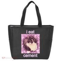 I Eat Cement Cursed Cat Funny Oddly Specific Dank Meme Tote Bag thumb 0