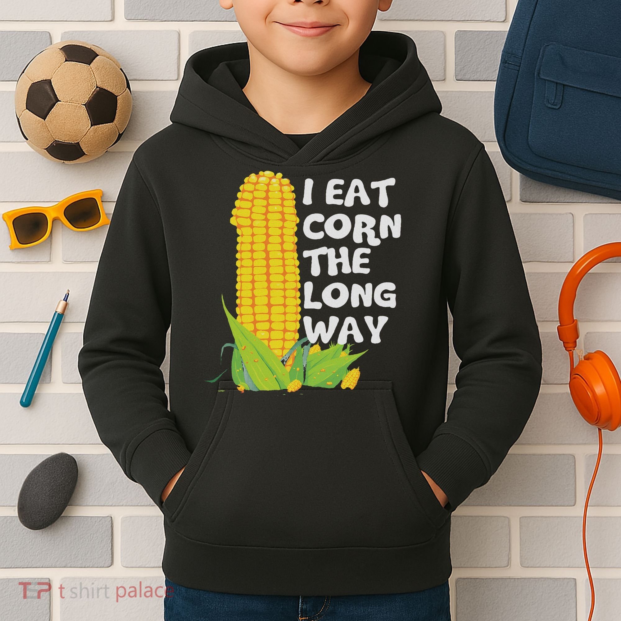 I Eat Corn The Long Way Funny Embarrassing Inappropriate Kids Hoodie