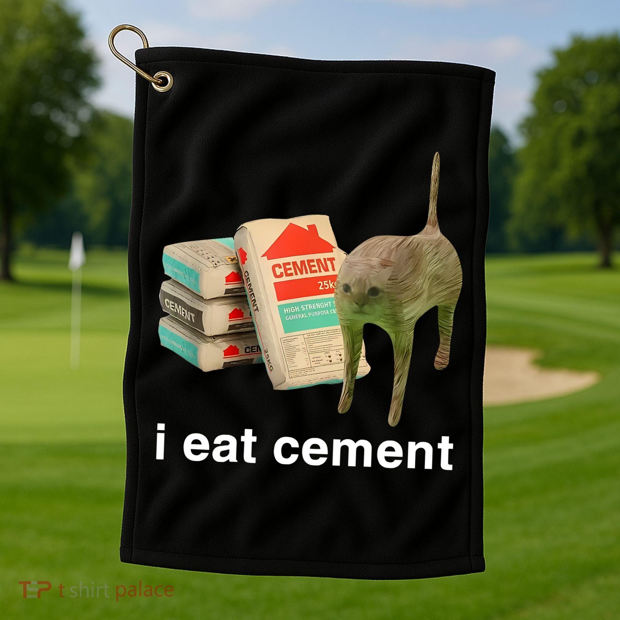 I Eat Cement Cursed Cat Golf Towel