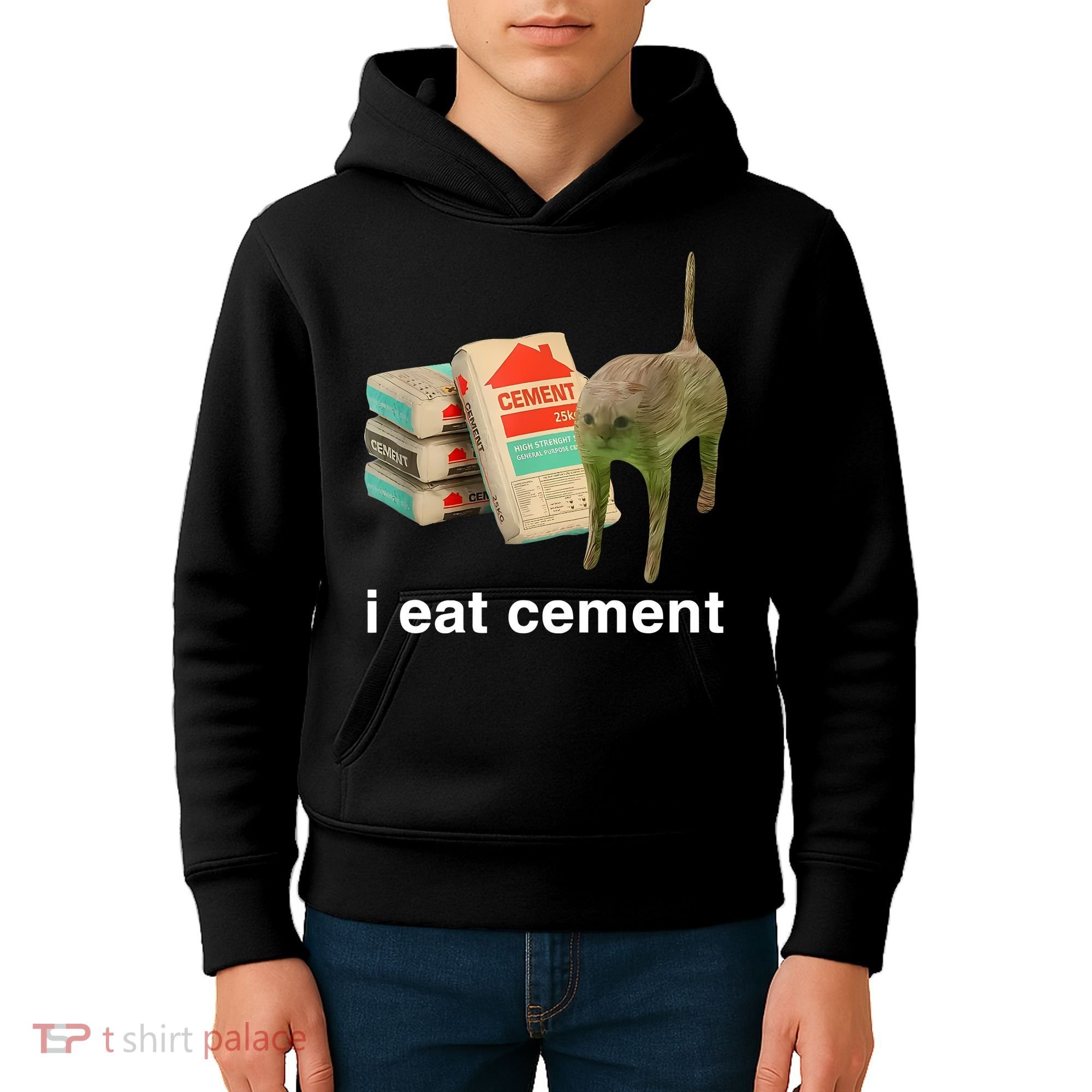I Eat Cement Cursed Cat Kids Hoodie