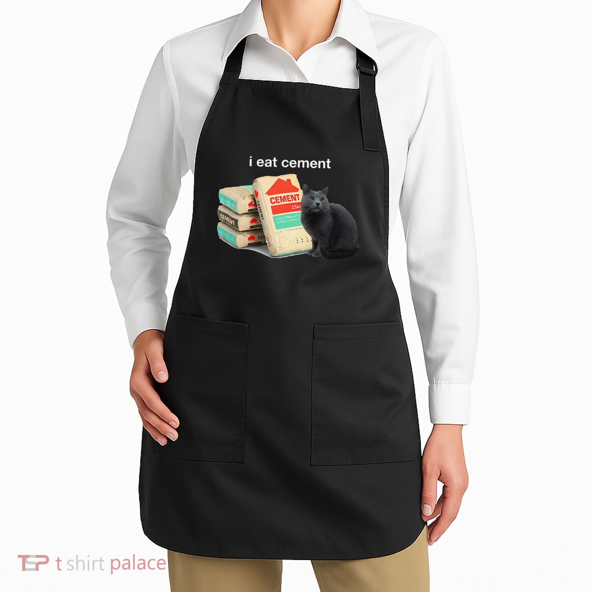 I Eat Cement Cursed Black Cat Funny Dank Meme Apron