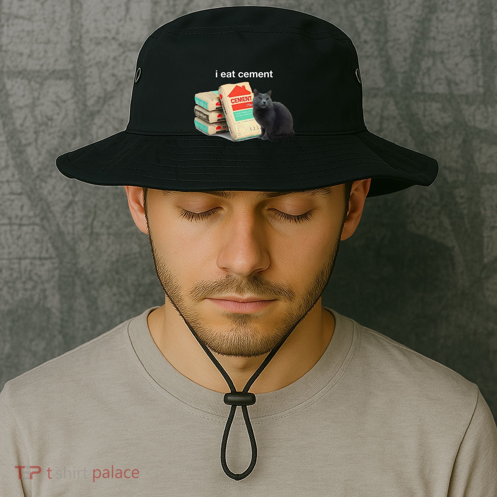 I Eat Cement Cursed Black Cat Funny Dank Meme Bucket Hat