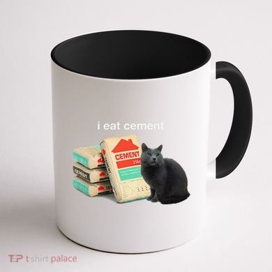 I Eat Cement Cursed Black Cat Funny Dank Meme Coffee Mug back