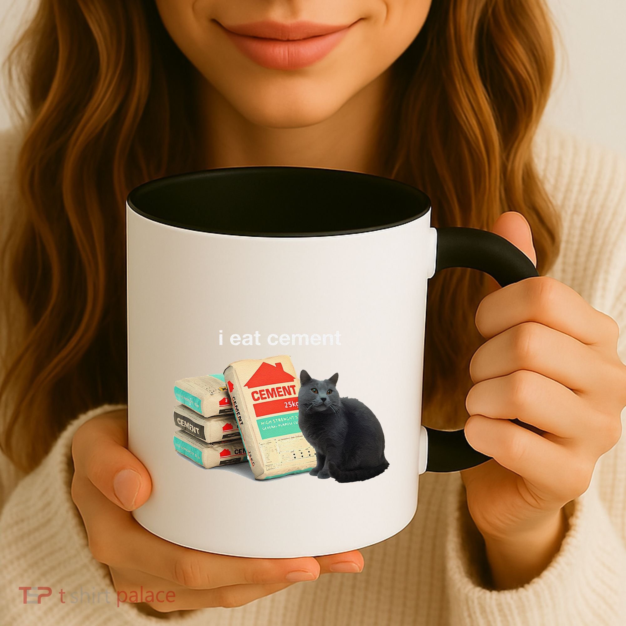 I Eat Cement Cursed Black Cat Funny Dank Meme Coffee Mug