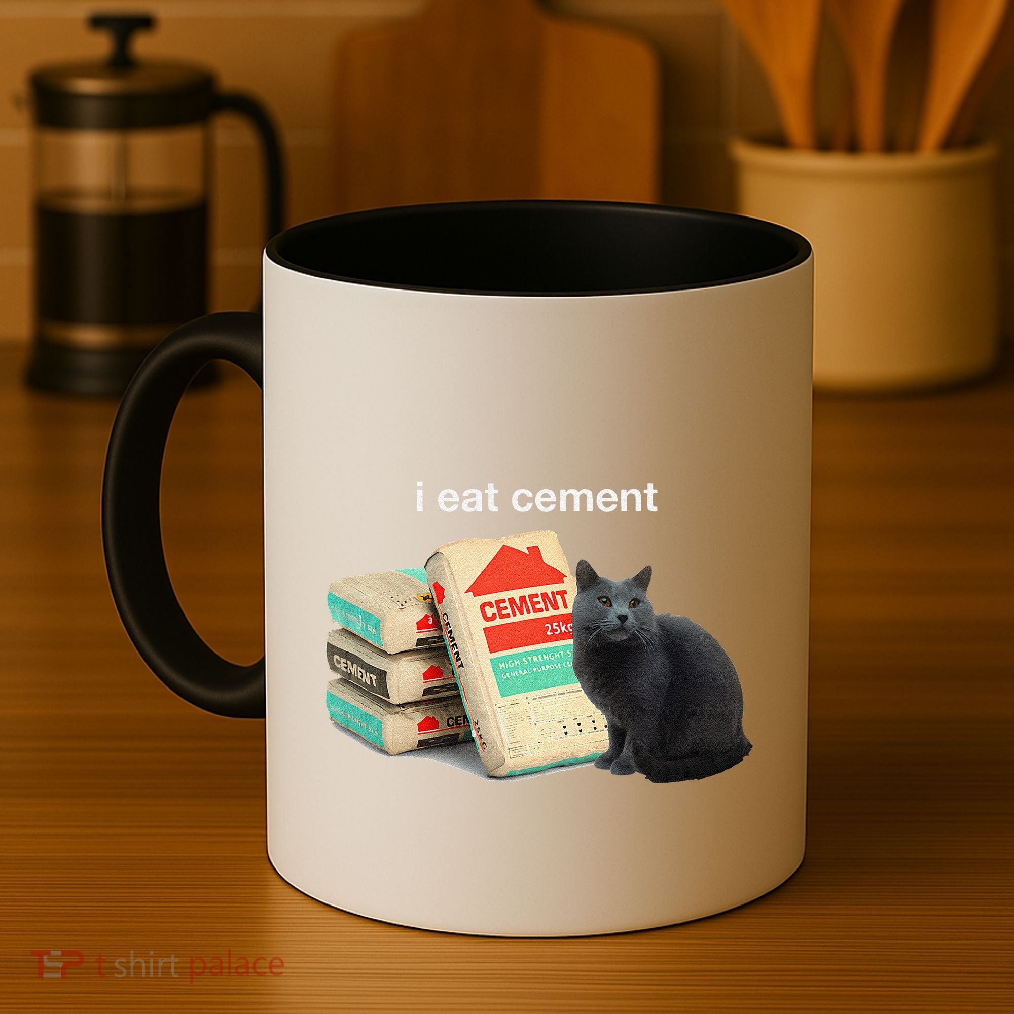 I Eat Cement Cursed Black Cat Funny Dank Meme Coffee Mug