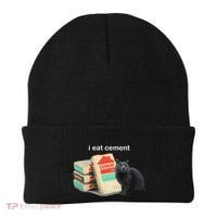 I Eat Cement Cursed Black Cat Funny Dank Meme Beanie thumb 0