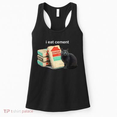 I Eat Cement Cursed Black Cat Funny Dank Meme Women's Tank Top