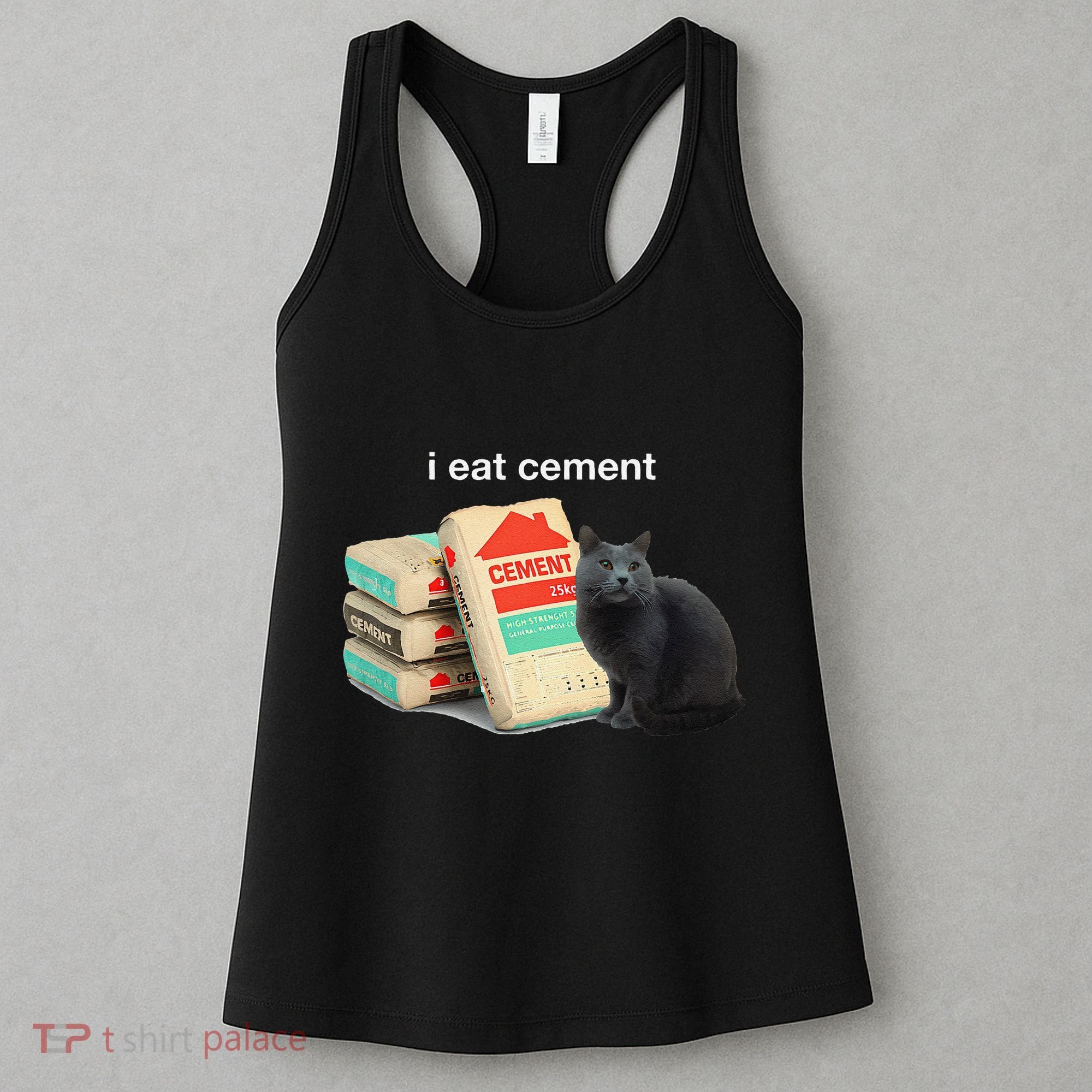 I Eat Cement Cursed Black Cat Funny Dank Meme Women's Tank Top