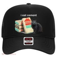 I Eat Cement Cursed Black Cat Funny Dank Meme Hat thumb 0