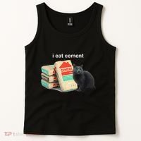 I Eat Cement Cursed Black Cat Funny Dank Meme Tank Top thumb 2