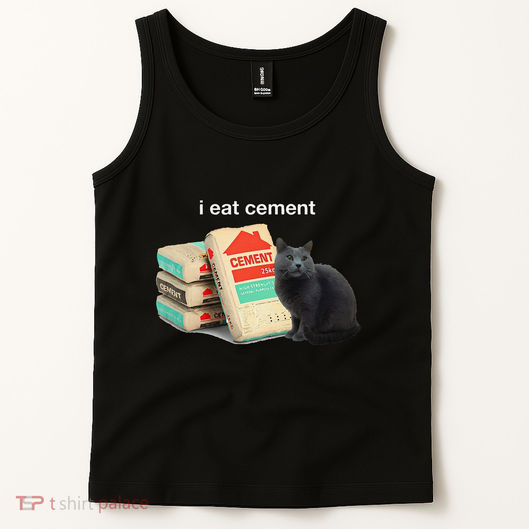 I Eat Cement Cursed Black Cat Funny Dank Meme Tank Top