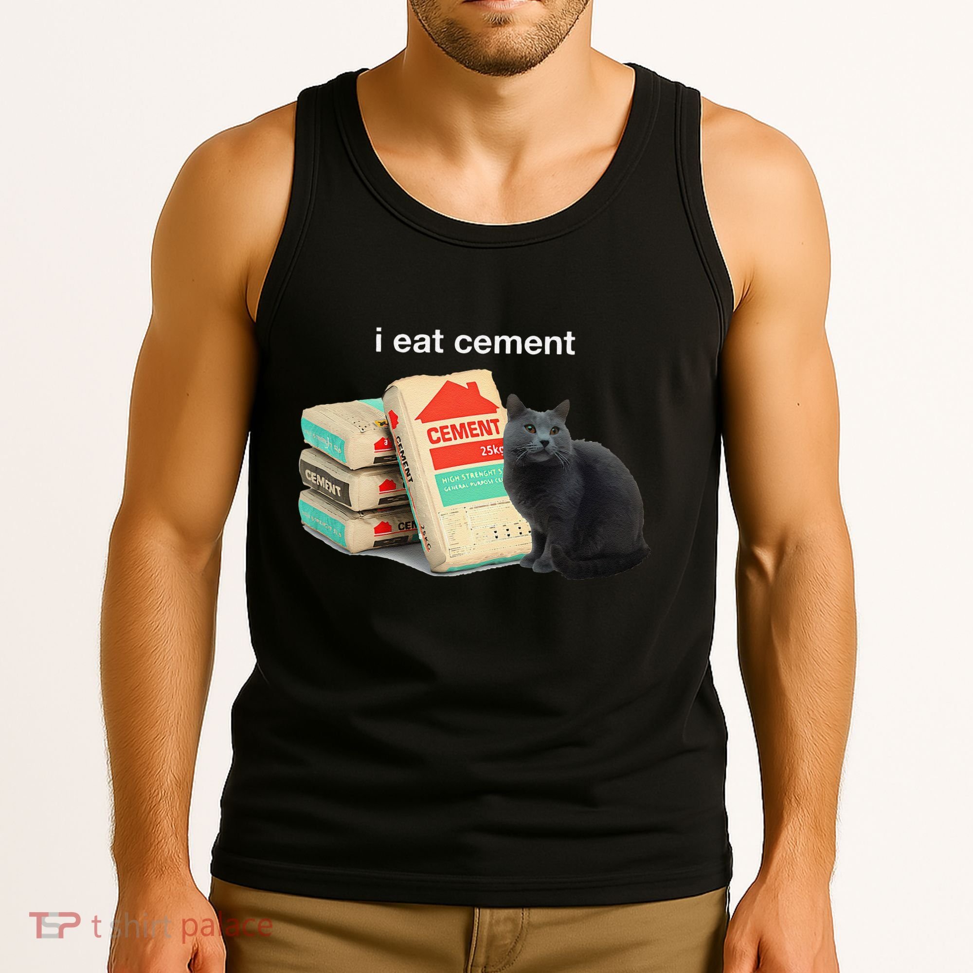 I Eat Cement Cursed Black Cat Funny Dank Meme Tank Top