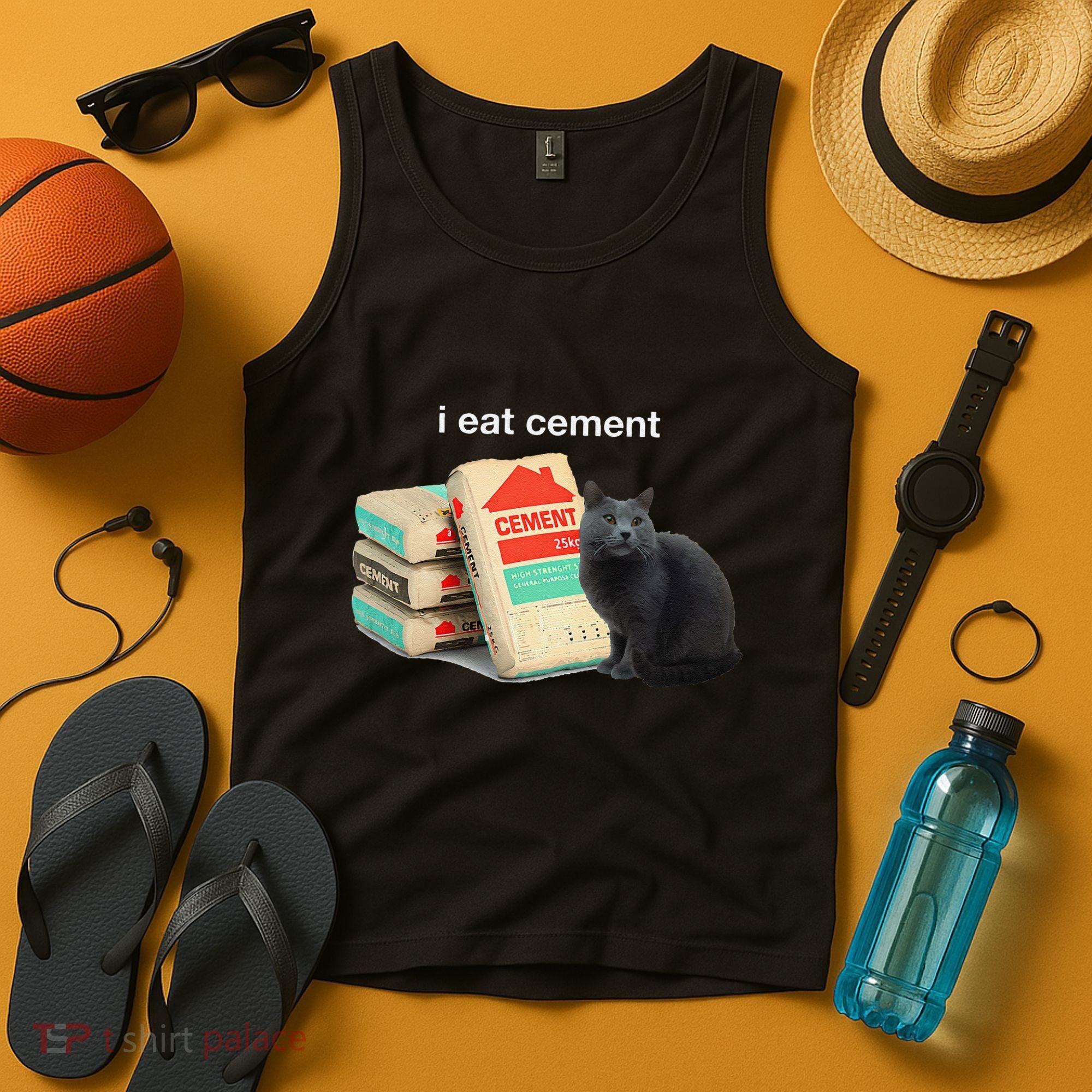 I Eat Cement Cursed Black Cat Funny Dank Meme Tank Top