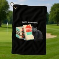 I Eat Cement Cursed Black Cat Funny Dank Meme Golf Towel thumb 1