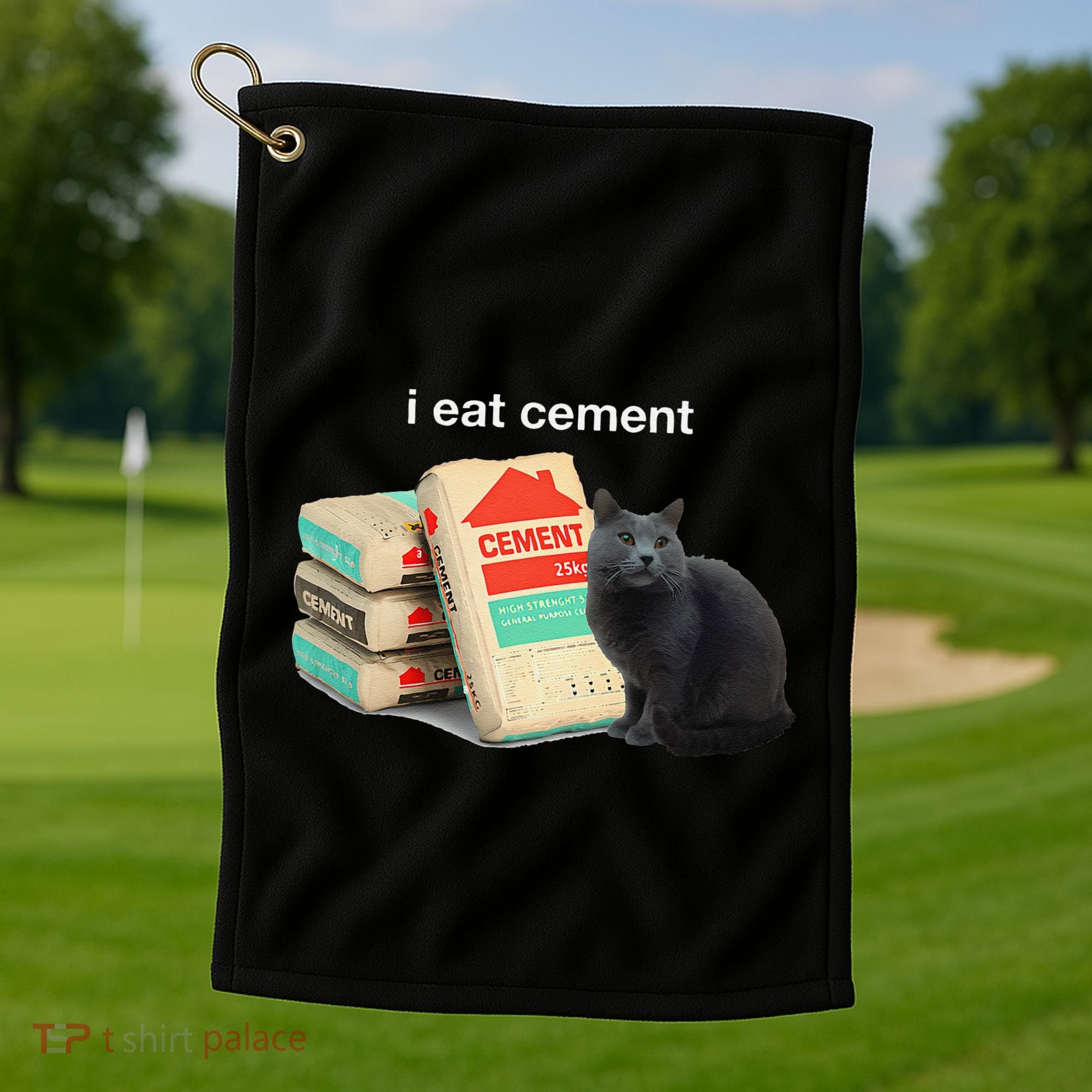 I Eat Cement Cursed Black Cat Funny Dank Meme Golf Towel