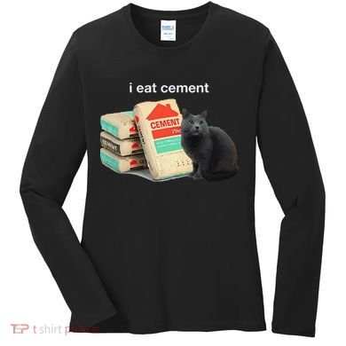 I Eat Cement Cursed Black Cat Funny Dank Meme Women's Long Sleeve Shirt