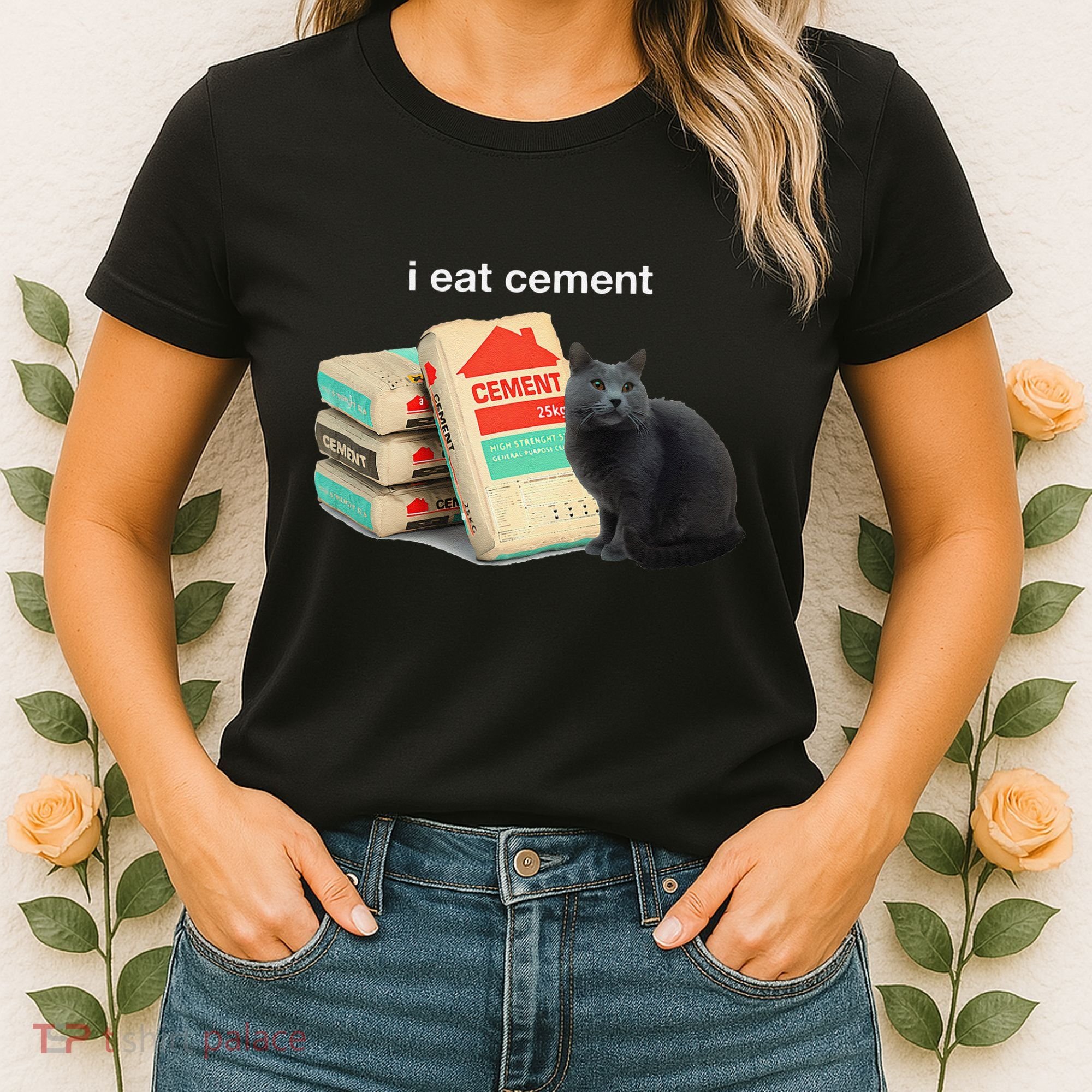 I Eat Cement Cursed Black Cat Funny Dank Meme Women's T-Shirt
