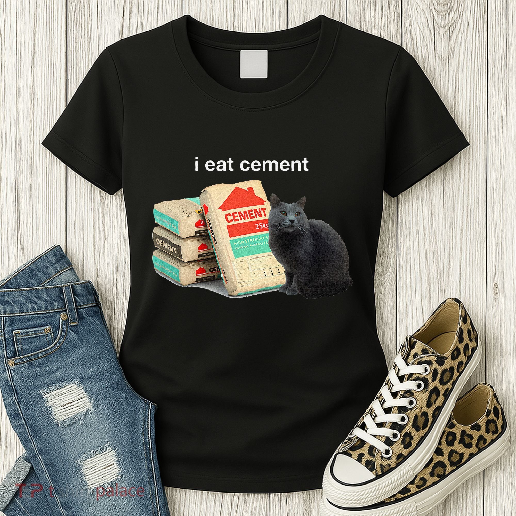 I Eat Cement Cursed Black Cat Funny Dank Meme Women's T-Shirt