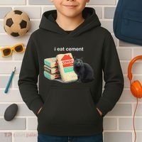 I Eat Cement Cursed Black Cat Funny Dank Meme Kids Hoodie thumb 2