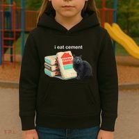 I Eat Cement Cursed Black Cat Funny Dank Meme Kids Hoodie thumb 3