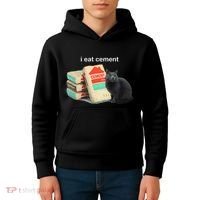 I Eat Cement Cursed Black Cat Funny Dank Meme Kids Hoodie thumb 4