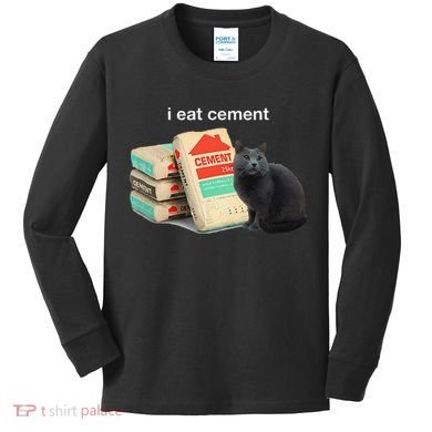 I Eat Cement Cursed Black Cat Funny Dank Meme Kids Long Sleeve Shirt