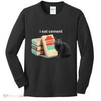 I Eat Cement Cursed Black Cat Funny Dank Meme Kids Long Sleeve Shirt thumb 0