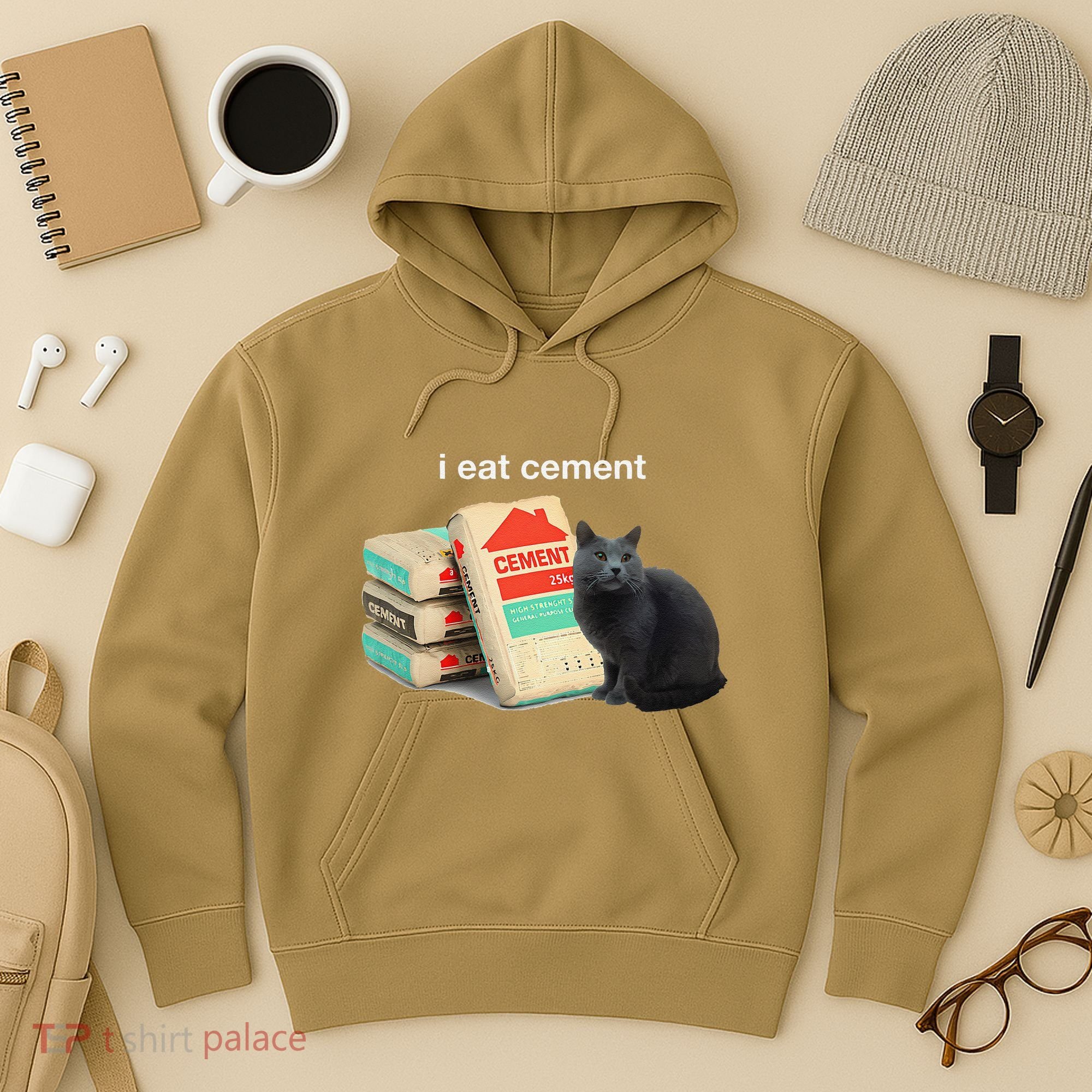I Eat Cement Cursed Black Cat Funny Dank Meme Hoodie