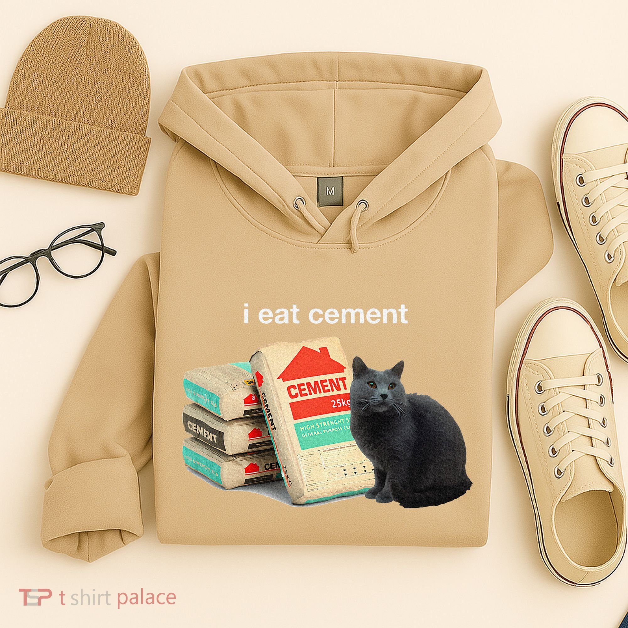 I Eat Cement Cursed Black Cat Funny Dank Meme Hoodie