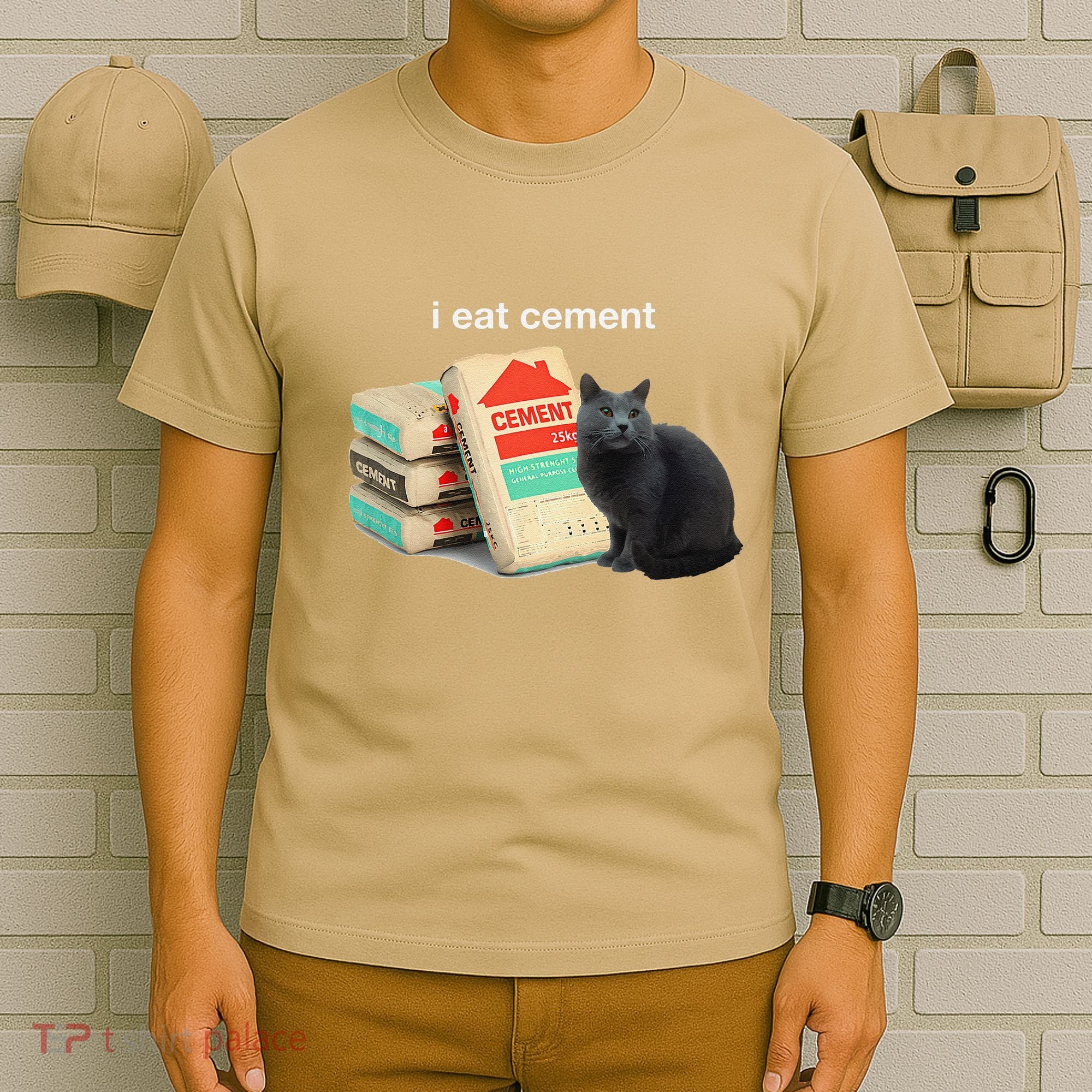 I Eat Cement Cursed Black Cat Funny Dank Meme T-Shirt