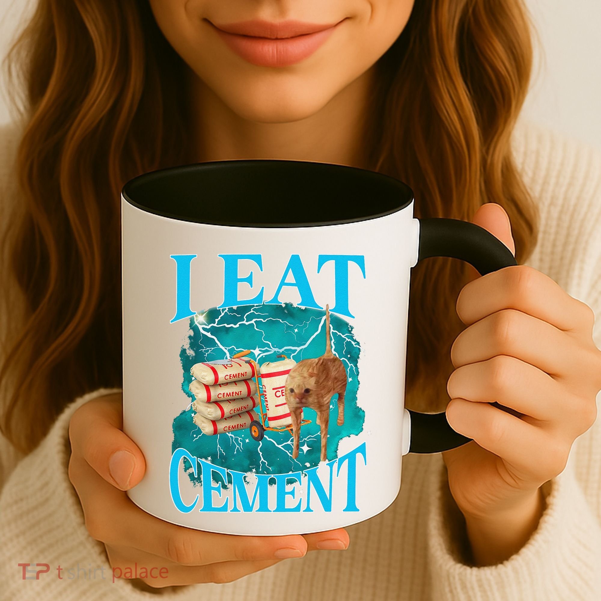 I Eat Cement Cursed Cat Funny Oddly Specific Dank Meme Coffee Mug