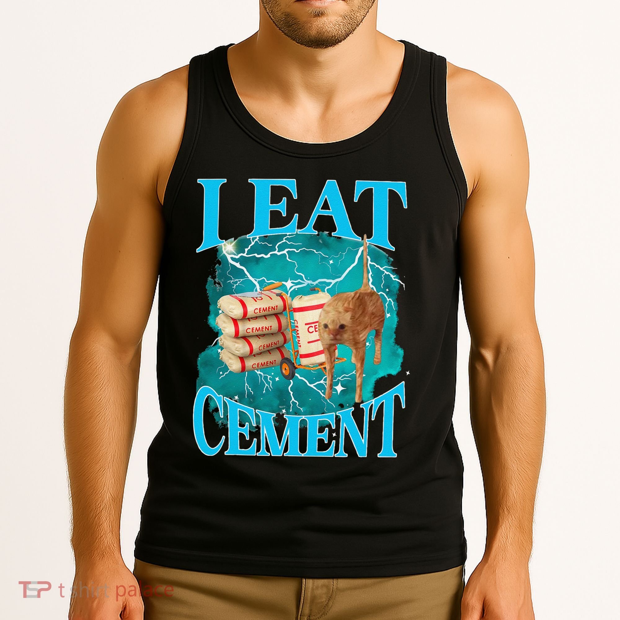 I Eat Cement Cursed Cat Funny Oddly Specific Dank Meme Tank Top