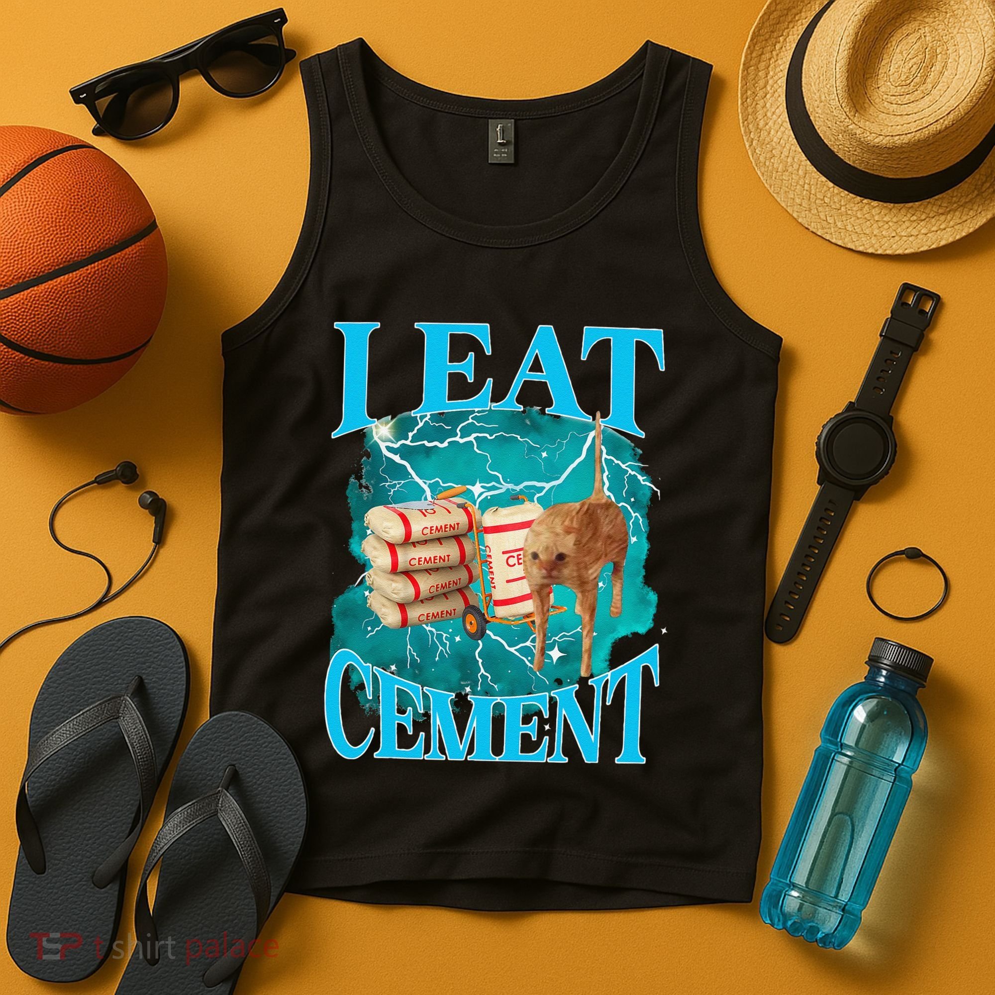 I Eat Cement Cursed Cat Funny Oddly Specific Dank Meme Tank Top
