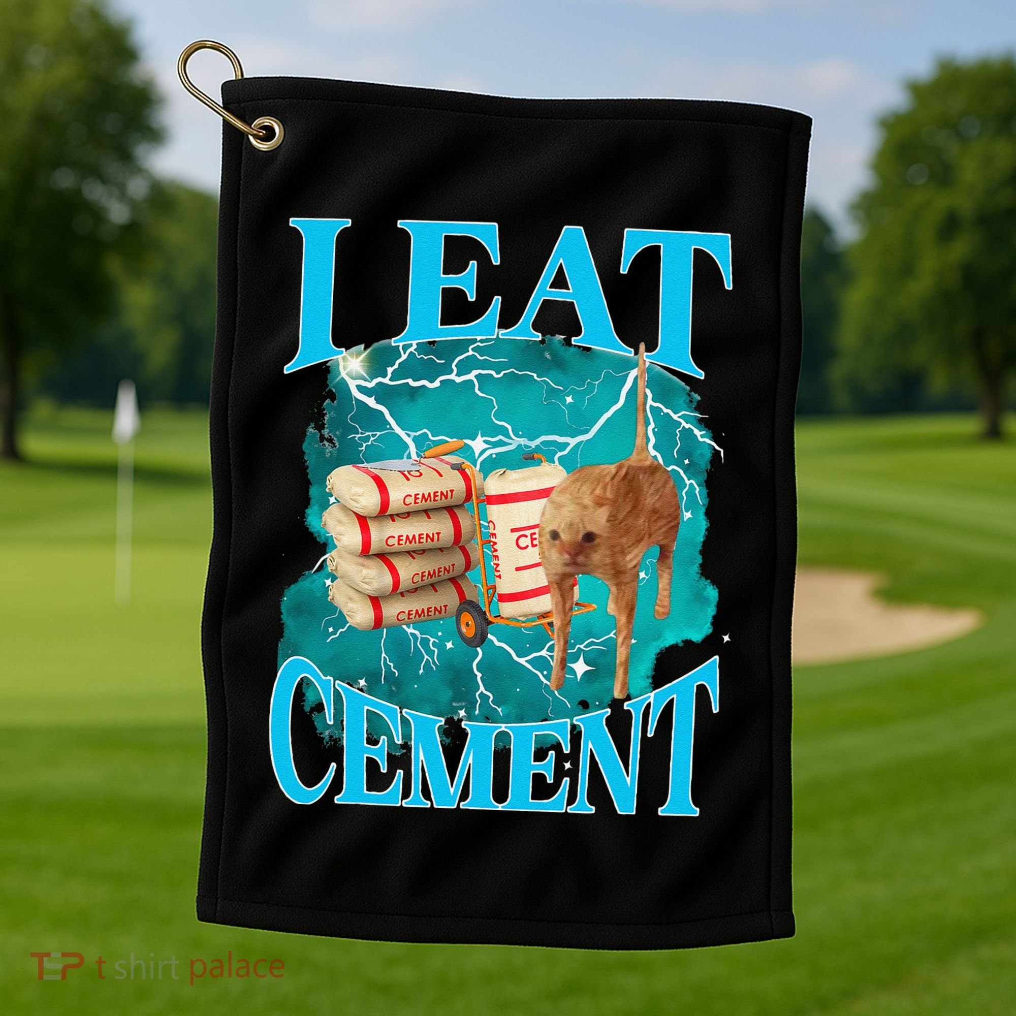 I Eat Cement Cursed Cat Funny Oddly Specific Dank Meme Golf Towel