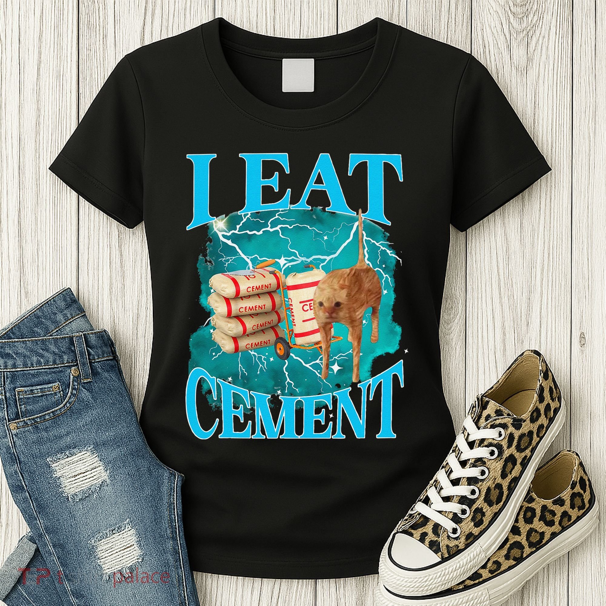 I Eat Cement Cursed Cat Funny Oddly Specific Dank Meme Women's T-Shirt