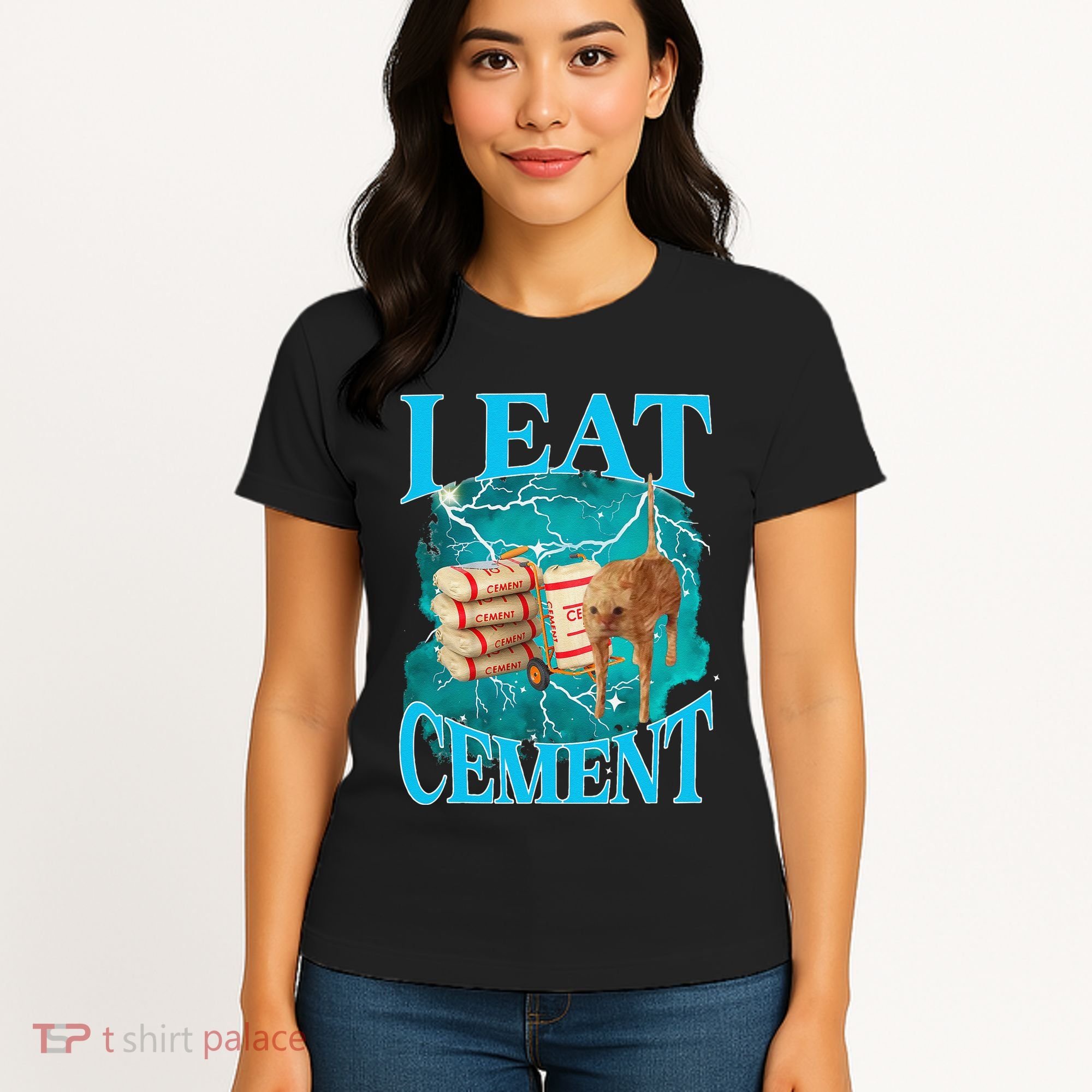 I Eat Cement Cursed Cat Funny Oddly Specific Dank Meme Women's T-Shirt