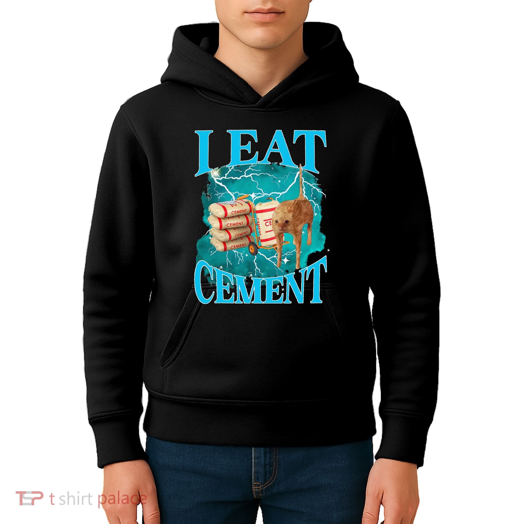 I Eat Cement Cursed Cat Funny Oddly Specific Dank Meme Kids Hoodie