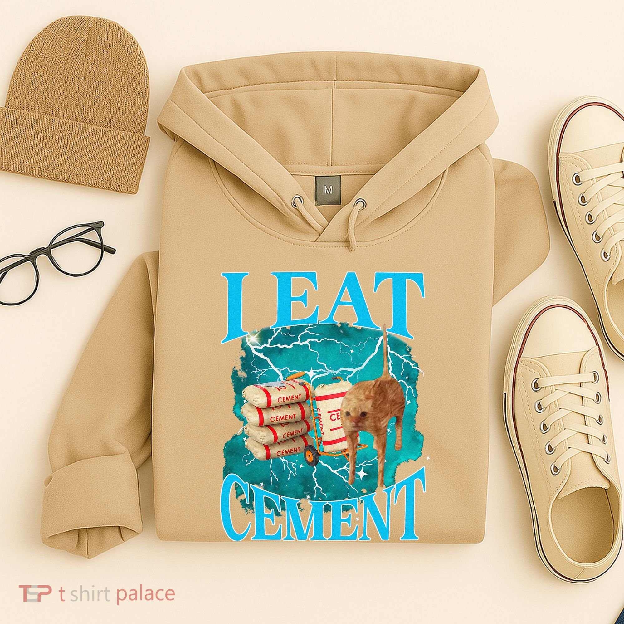 I Eat Cement Cursed Cat Funny Oddly Specific Dank Meme Hoodie
