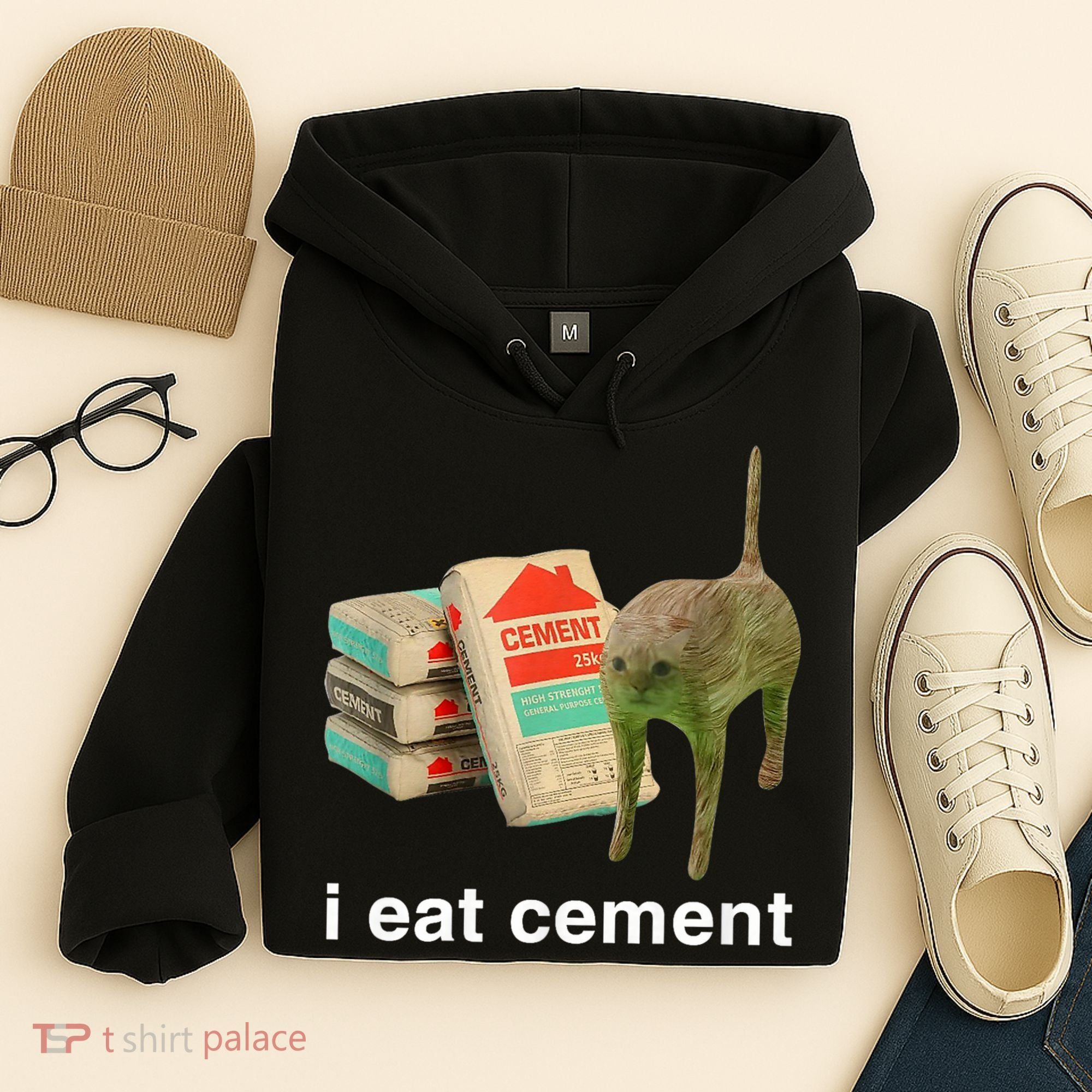 I Eat Cement Cursed Cat Funny Oddly Specific Meme Hoodie