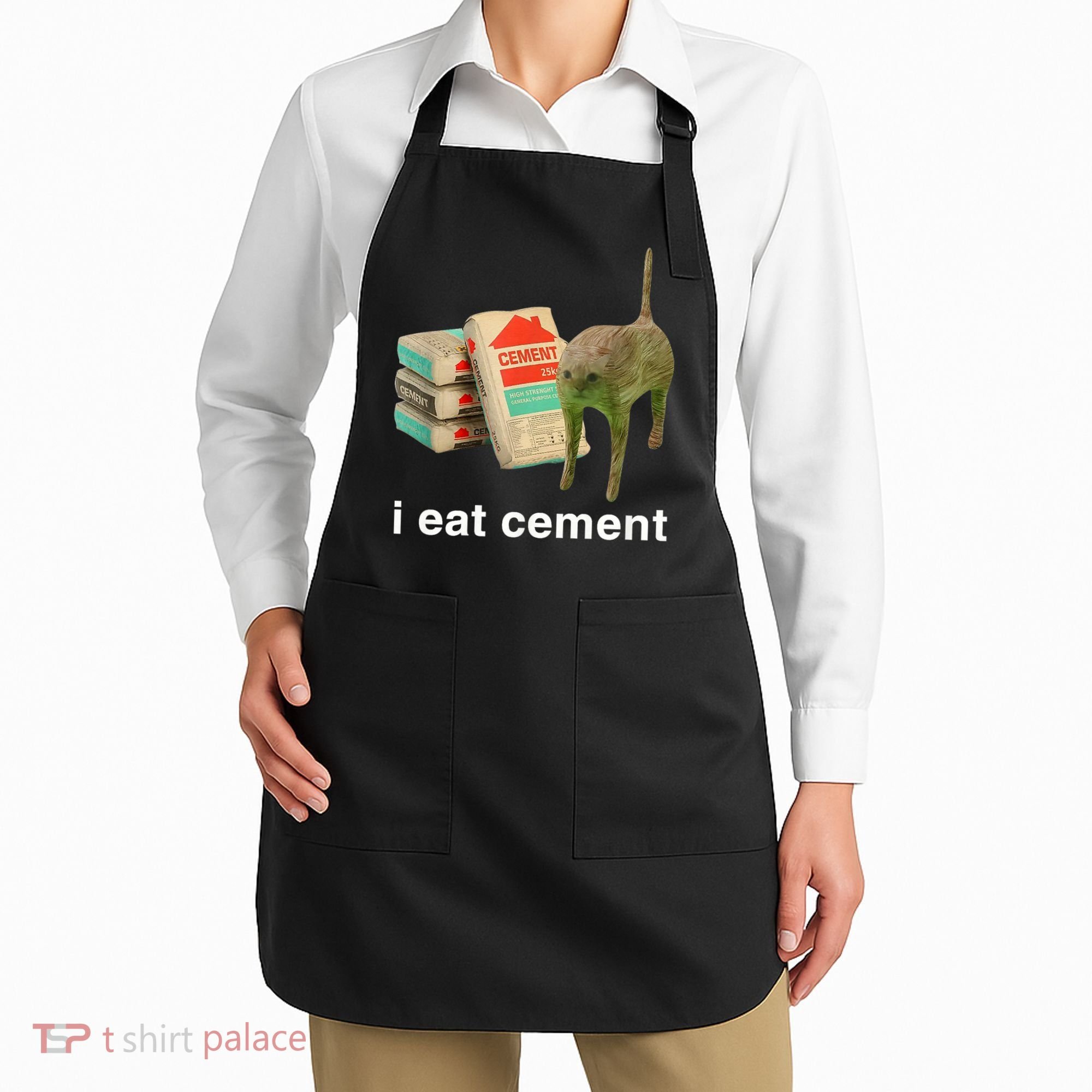 I Eat Cement Cursed Cat Funny Oddly Specific Meme Apron