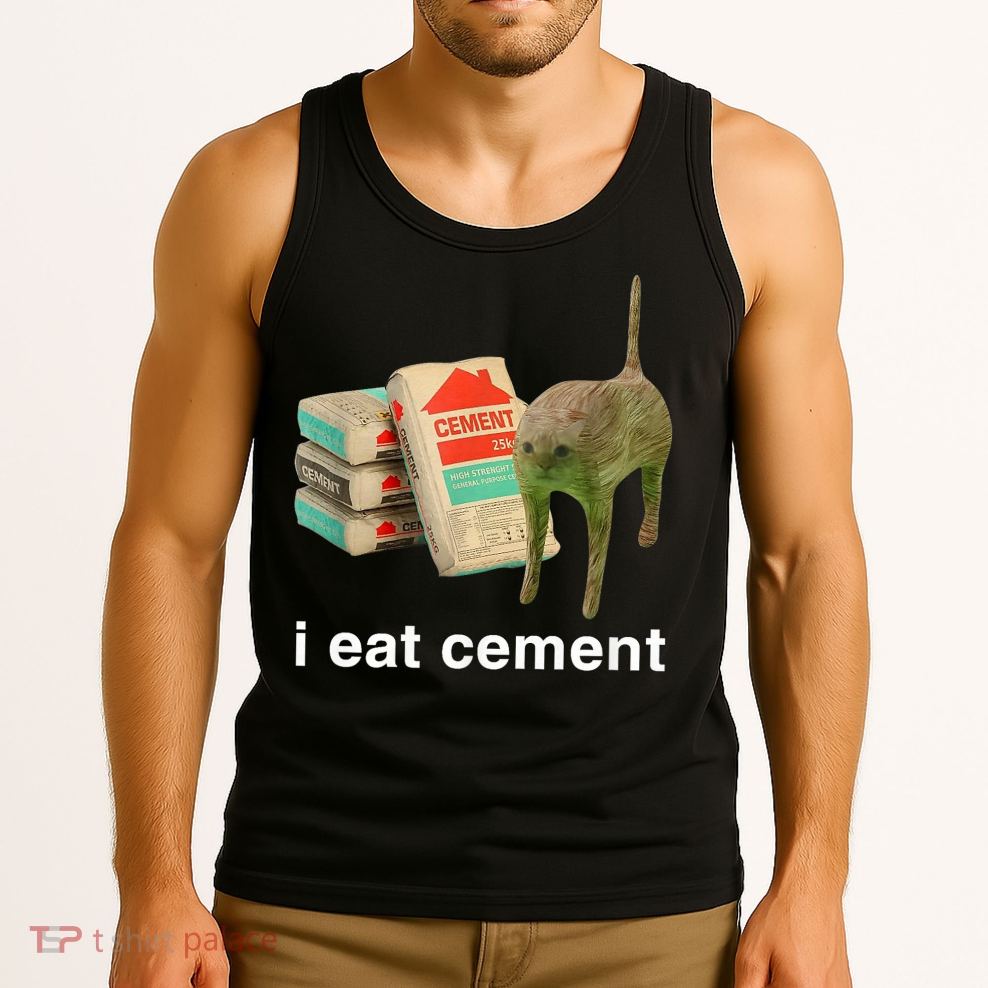 I Eat Cement Cursed Cat Funny Oddly Specific Meme Tank Top