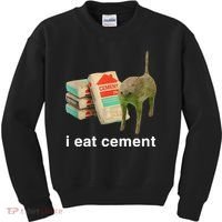 I Eat Cement Cursed Cat Funny Oddly Specific Meme Kids Sweatshirt thumb 0