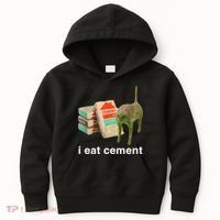 I Eat Cement Cursed Cat Funny Oddly Specific Meme Kids Hoodie thumb 0