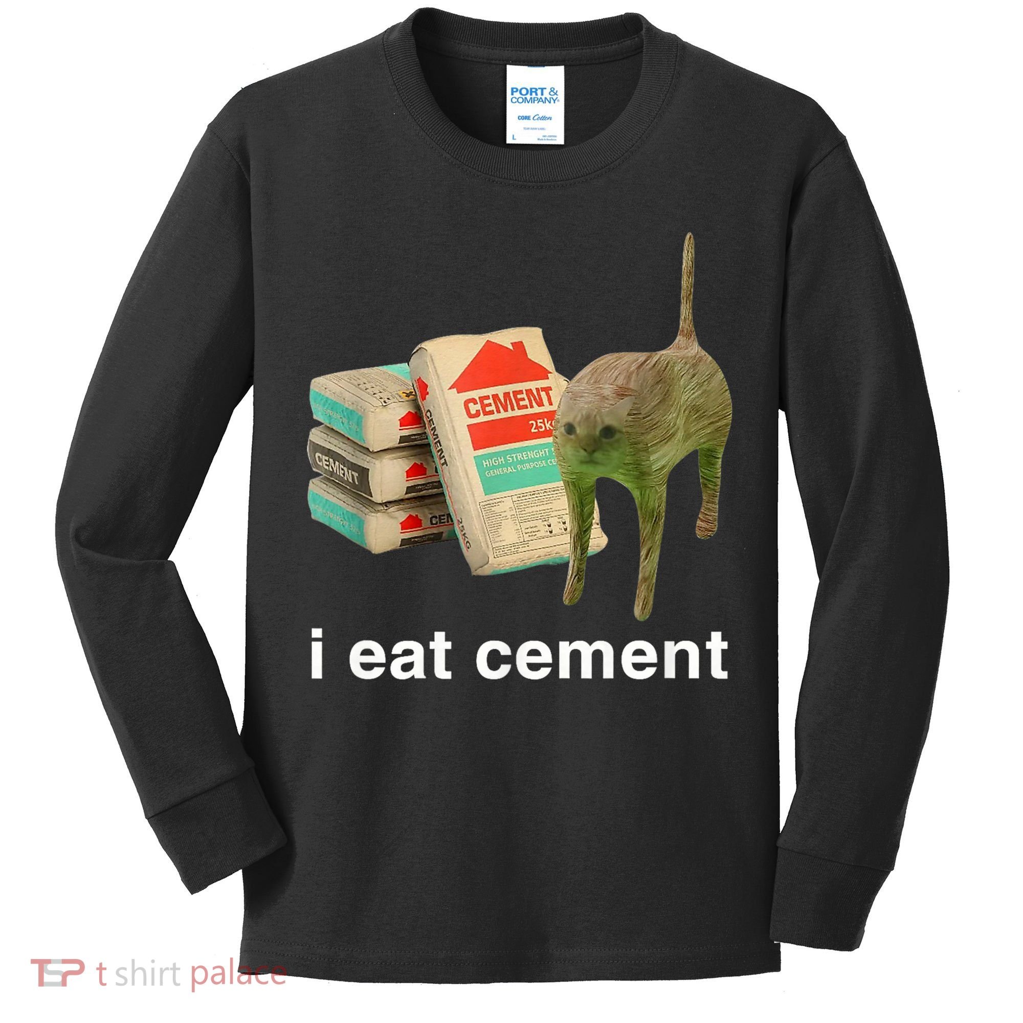 I Eat Cement Cursed Cat Funny Oddly Specific Meme Kids Long Sleeve Shirt