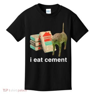 I Eat Cement Cursed Cat Funny Oddly Specific Meme Kids T-Shirt