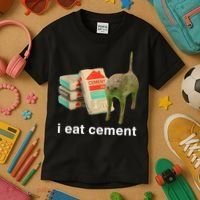 I Eat Cement Cursed Cat Funny Oddly Specific Meme Kids T-Shirt thumb 3