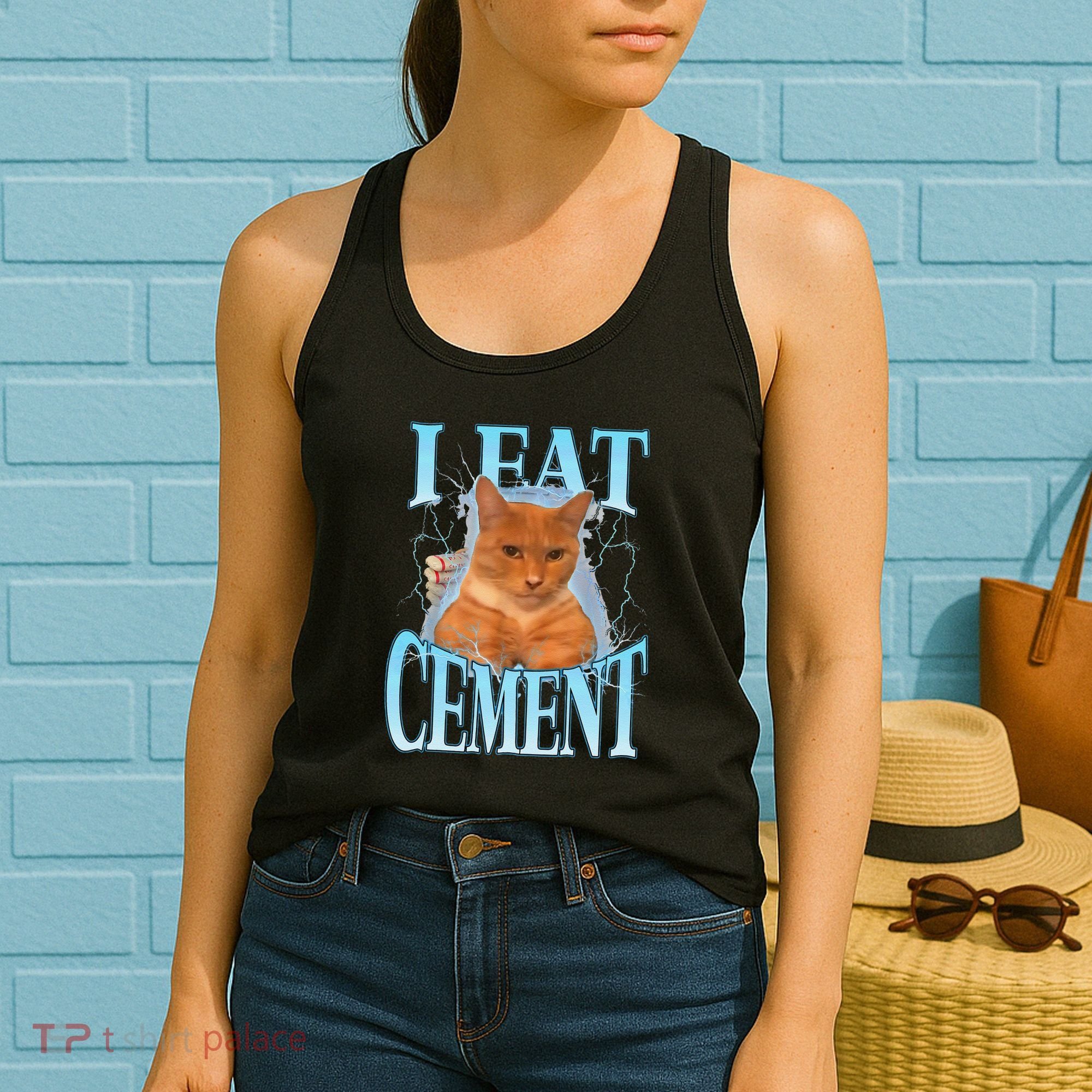 I Eat Cement Cursed Cat Funny Oddly Specific Dank Meme Women's Tank Top